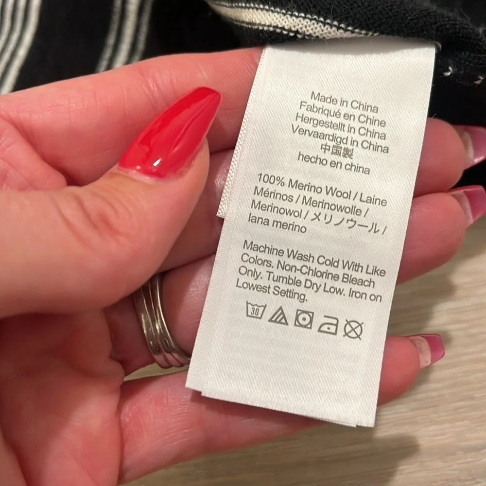 J. Crew | Margot Crewneck Merino Wool Sweater black white classic stripe